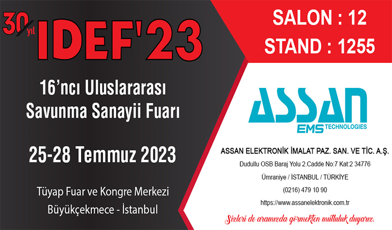 DMY Elektronik olarak 25-28 Temmuz 2023 tarihleri arasında İstanbul Tüyap Kongre ve Fuar Merkezi'nde gerçekleştirilecek olan IDEF'23 Uluslararası Savunma Sanayii Fuarı'na standımıza ziyaretlerinizi bekliyoruz.